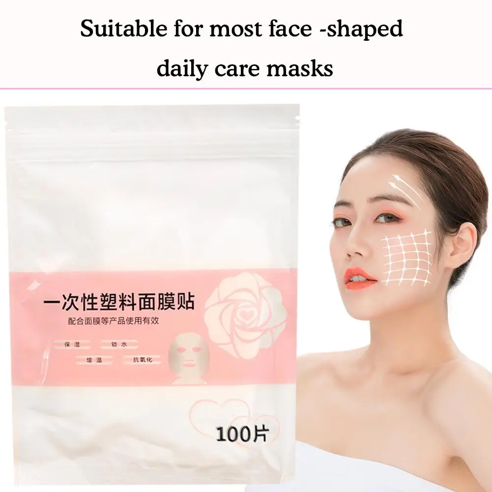 100 Disposable Facial Fresh-keeping Films, Paper Fresh Film, Plastic Makeup, Facial Water Mask for women O1Q3