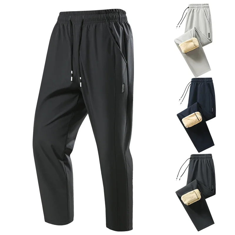 Winter Thick Warm Joggers Trousers Men's Lamb Fleece Lining Drawstring Elastic Waist Pants Man Autumn Loose Casual Thermal Pants
