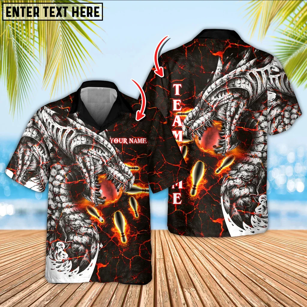 

Magma Dragon Bowling And Pins Customized Name 3D Printed Fashion Men's Hawaiian Shirt Summer Casual Button Down Shirts CY-61