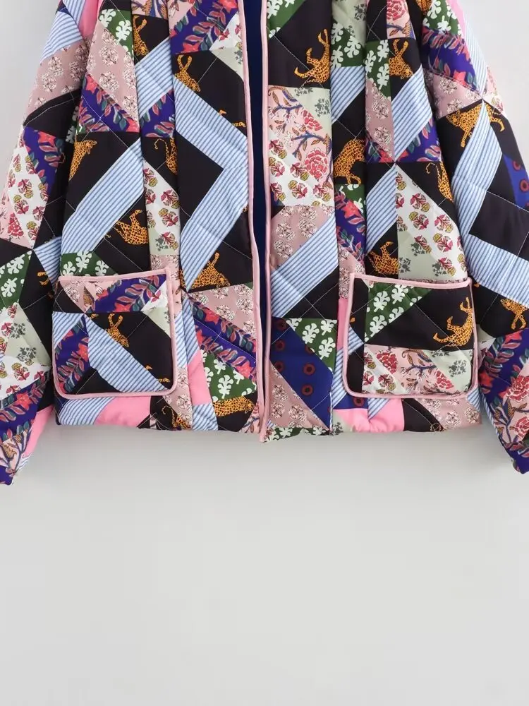 Luxury Floral Print Patchwork Lapel Collar Jacket Autumn Winter Cardigan Lightweight Coat Long Sleeves Top Design Streetwear New