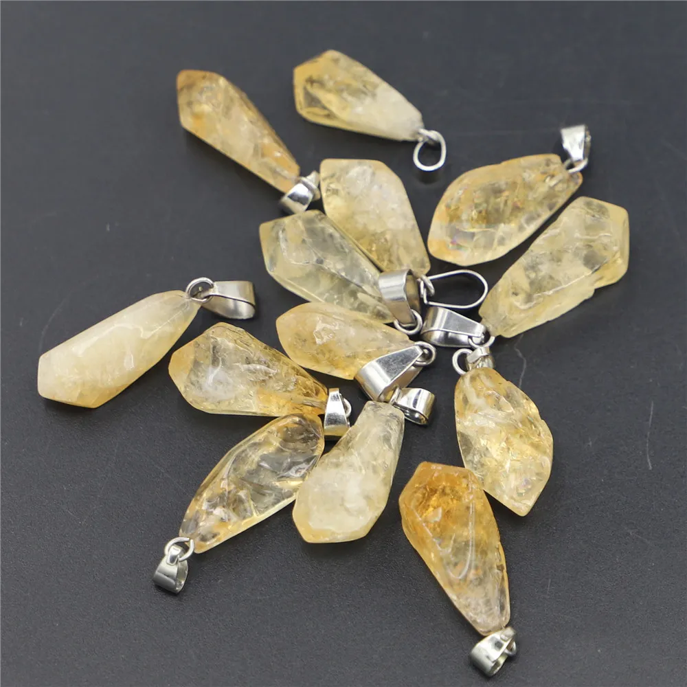 Good Quality Natural Stone Citrine Pendants Charms Raw Ore Irregular Healing Crystals for Women Necklace Jewelry Making 12PCS