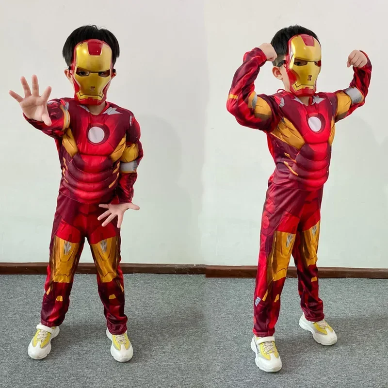 Kostium dla dzieci Iron and Man Muscle Superbohater Iron Man Kostium Cosplay Kombinezon Maska Rękawiczki Halloween Urodziny Body dla chłopca Gif