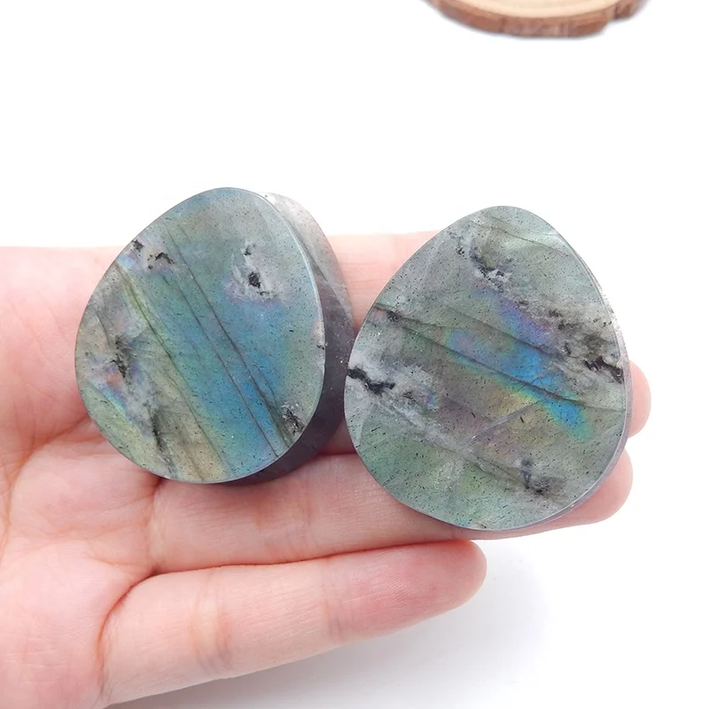 Body Piercing Jewelry 100mm Circumference Labradorite Plugs, Teardrop Ear Plugs, Stone Plugs Earring