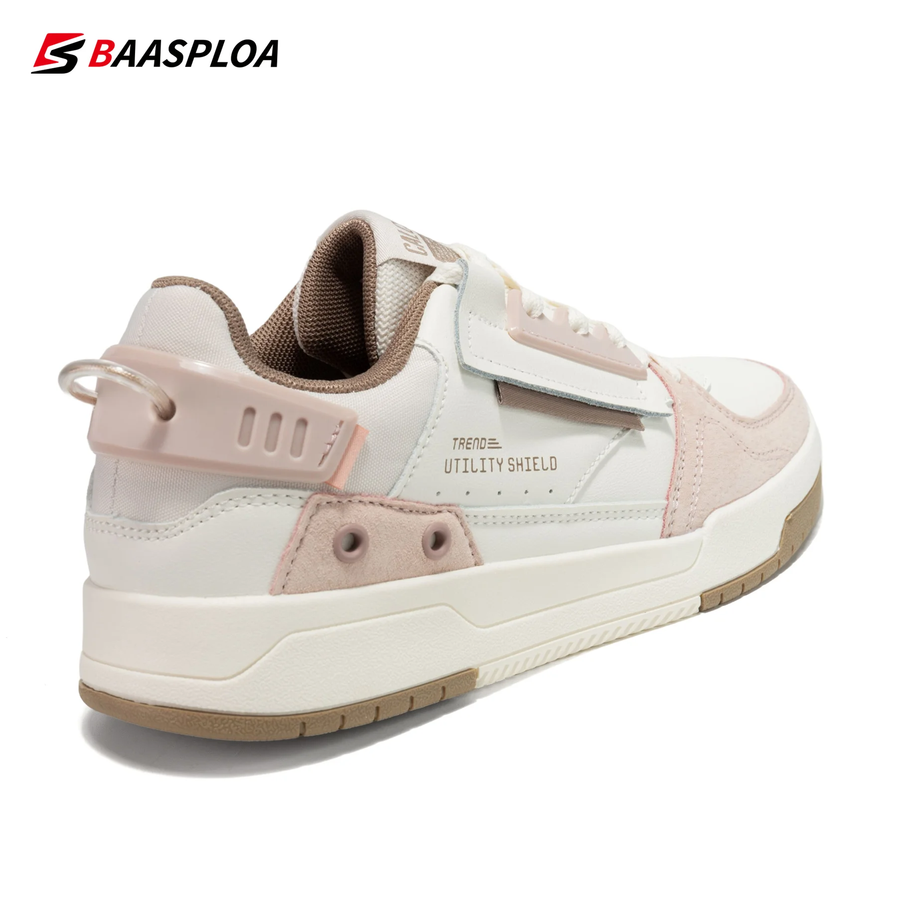 Baasploa Women Casual Shoes Leather Sports Shoe Outdoor Breathable Sneakers Walking Shoes Non-slip Fashion Skateboard Shoes