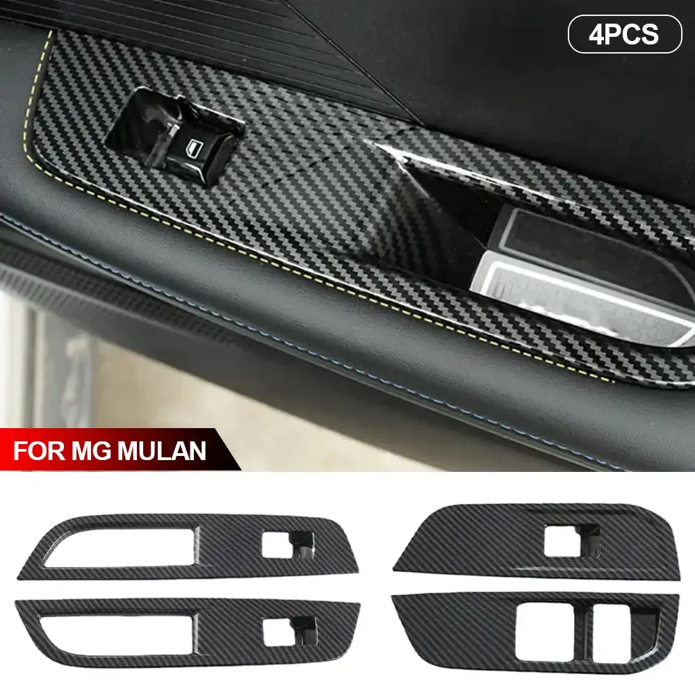 4Pcs Car Window Switch Panel Trims Carbon Fiber Decorative Interior Parts Frame Mouldings Accessories For MG 4 MG4 EV Mulan 2023