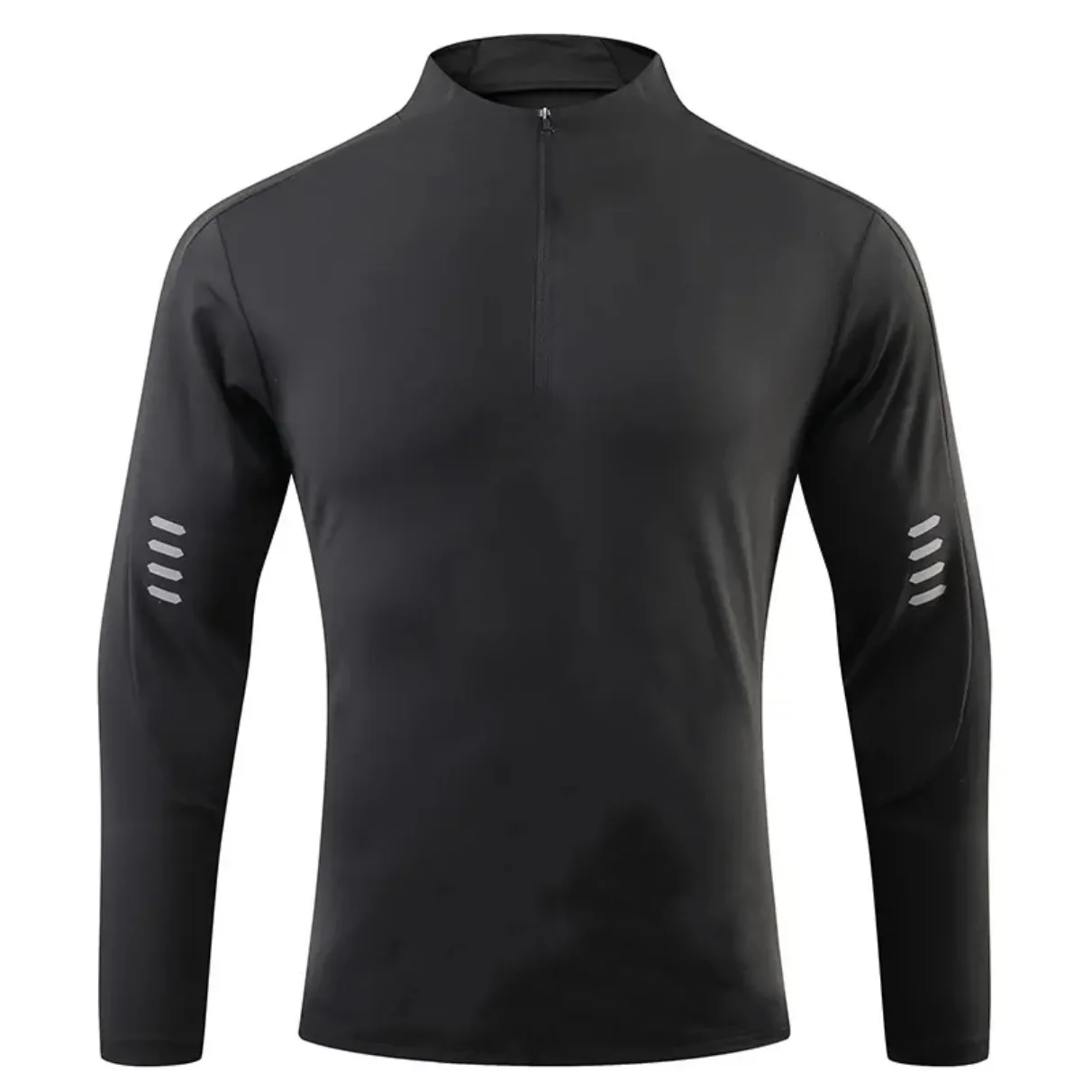 New men's sports T-shirt breathable long sleeve running cycling clothes track and field training round neck zipper Tee Tops men