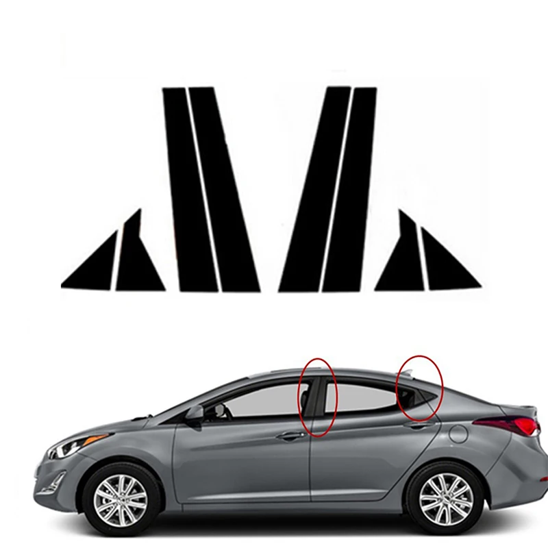 8PCS Polished Pillar Posts For Hyundai Elantra Avante Sedan 2011 2012 2013 2014 2015 2016 Door Window Trim Cover Car Stickers