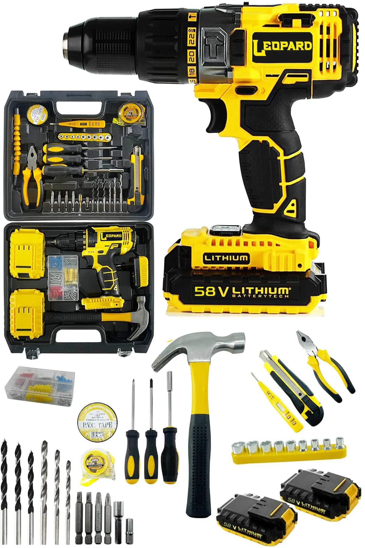 German Technology Stark 58 V 8 Ah Double Metal Gearbox Impactless Cordless Screwdriver Drill Full Set