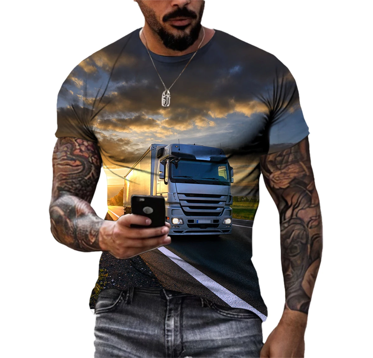 Summer Fashion Classic Truck Simulation Game 3D HD Print Men\'s Trend Harajuku T-Shirt O Neck Plus Size High Quality Short Sleeve