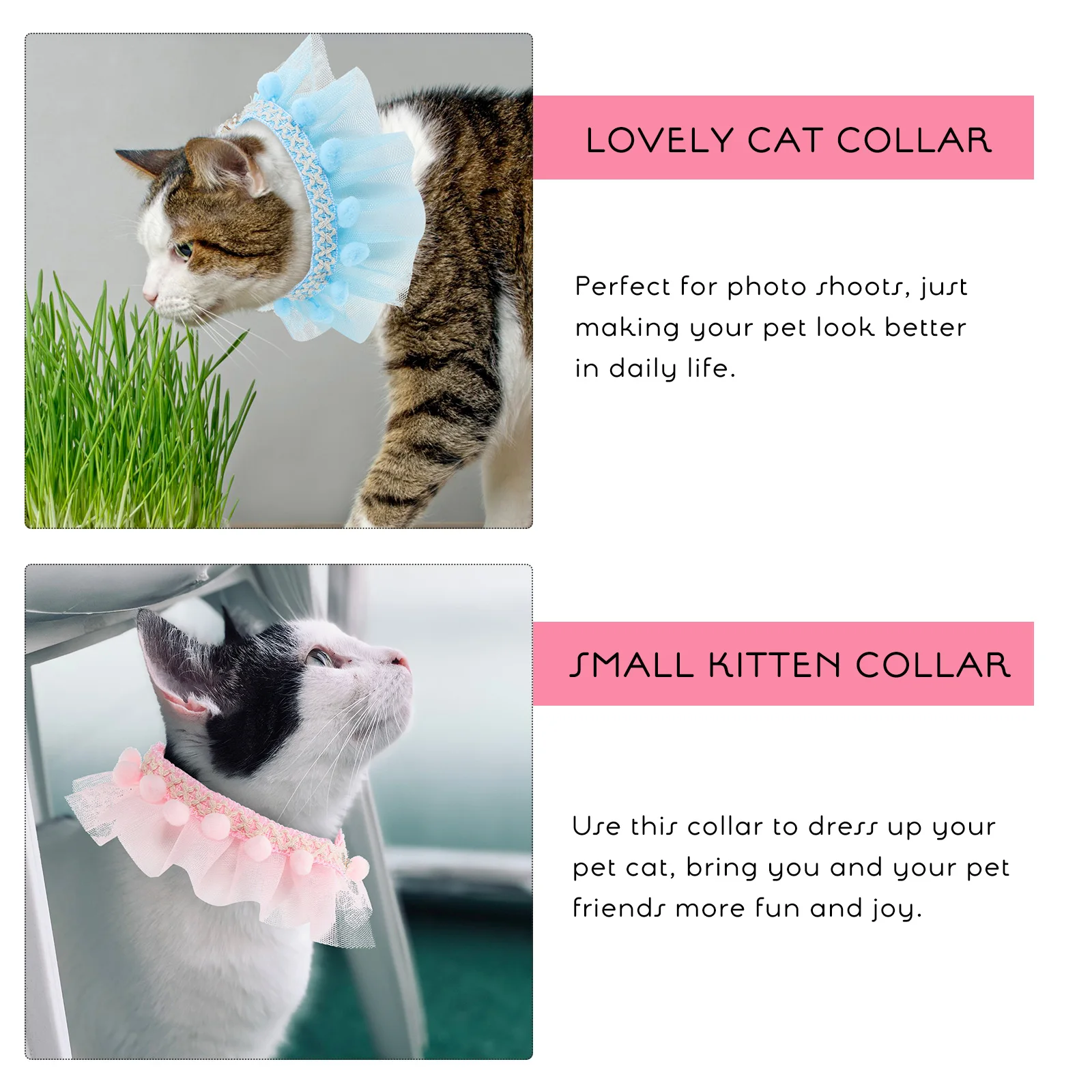 

2pcs Decorative Cat Collar Scarf Lace Cat Collars Scarf Neck Decor for Pet Photo Shoots Long Lace Pet Collars Life