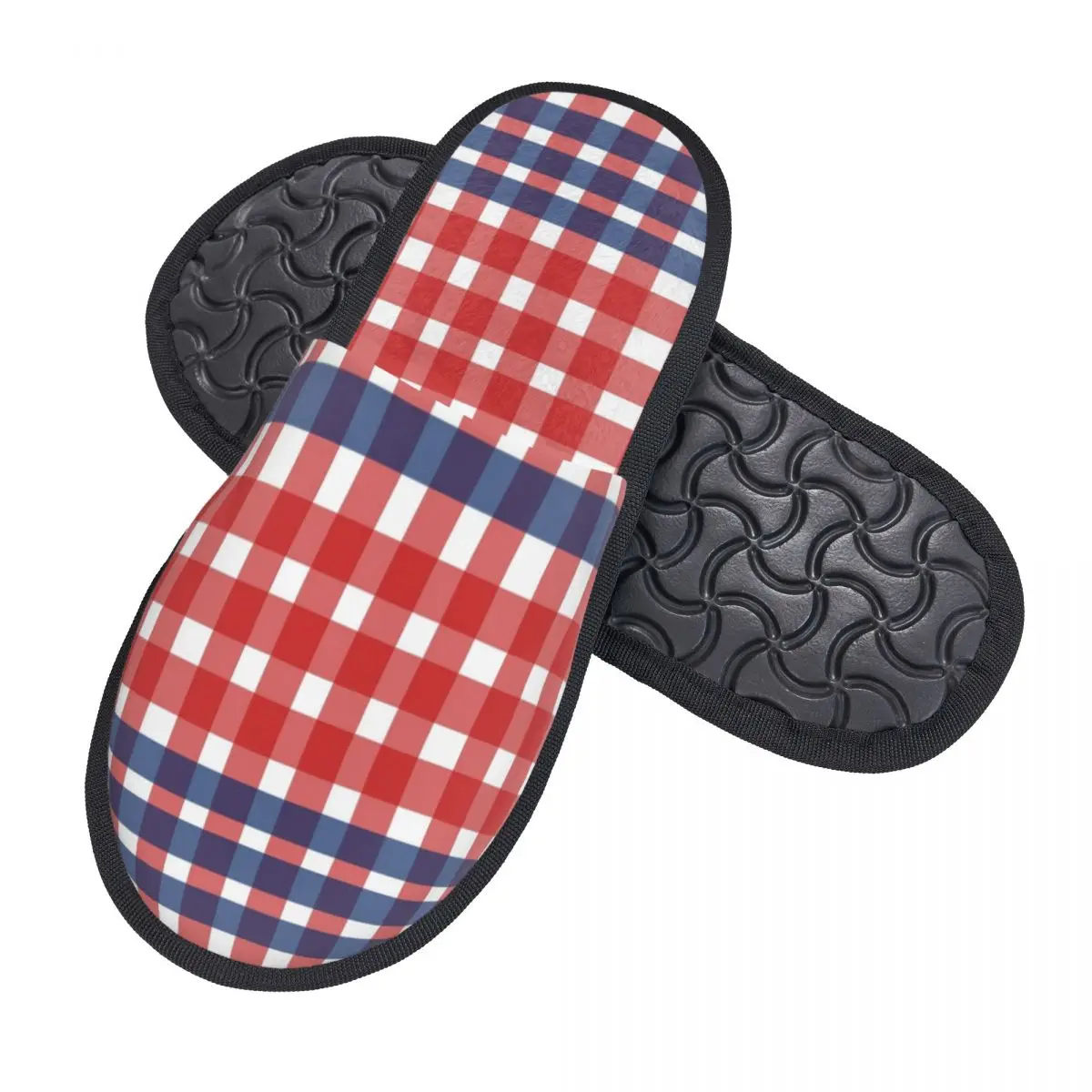 Fashion Red Checkered Pattern Guest Slippers for Hotel Women Custom Print House Slipper