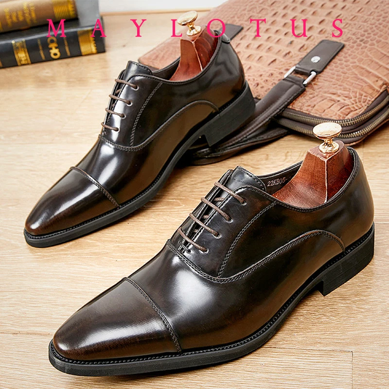 Genuine Leather Brogue Men Shoes 6CM Height Increase Formal Dress Shoe Business Office Italian Men Designer Shoes