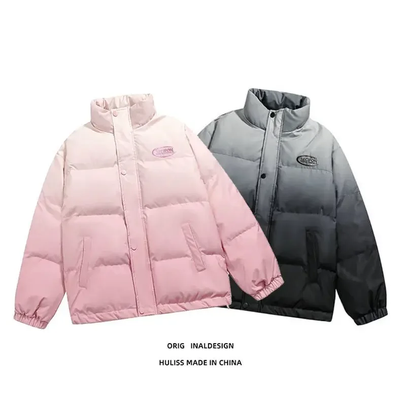 Gradient colored cotton jacket women and men thick oversized 2024 new cotton winter coat women trendy cotton down jackets