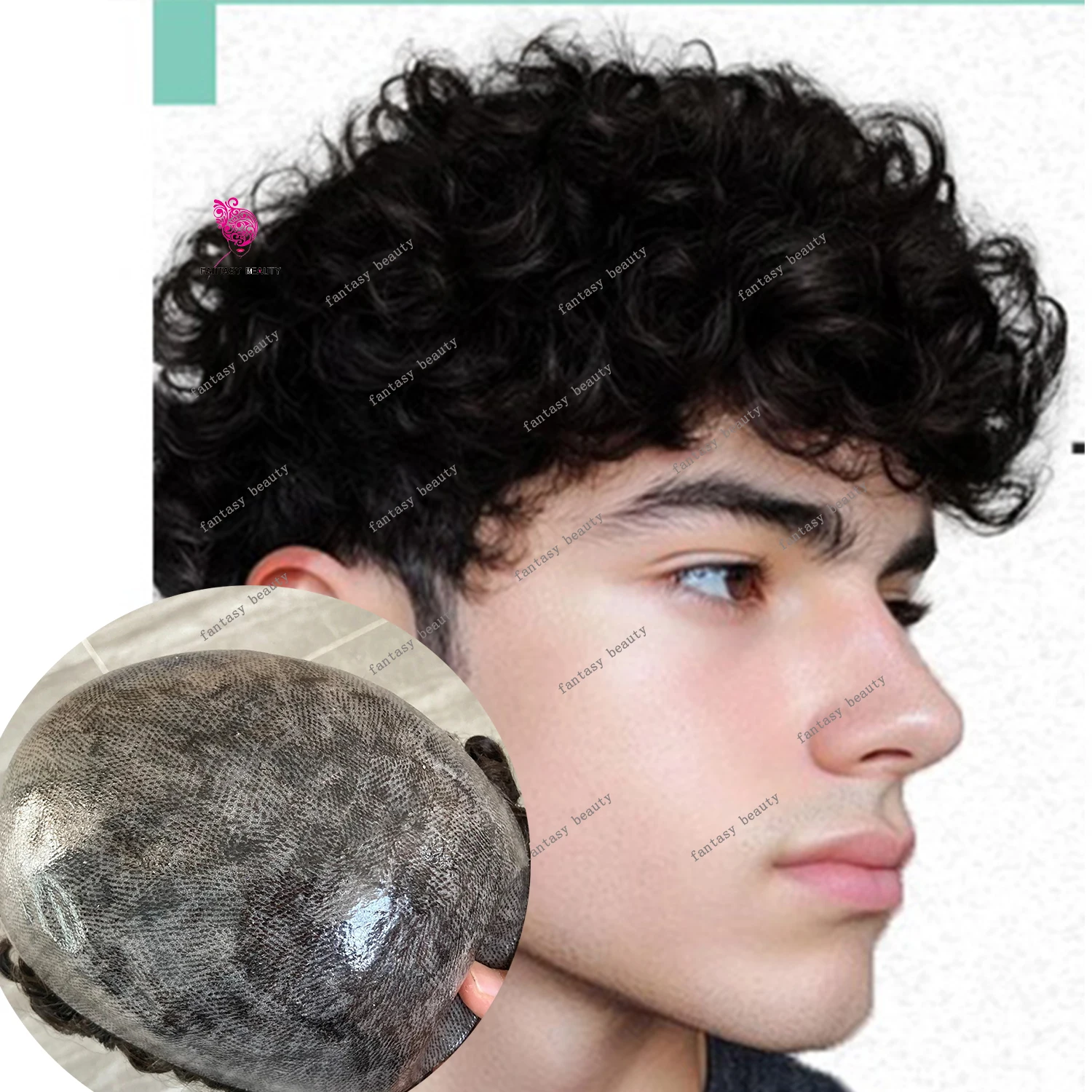 22 مللي متر مجعد دائم رقيقة الجلد كامل بولي Men الرجال الشعر المستعار أسود رمادي 1B80 1B20 باروكة من شعر طبيعي نظام شعري شعري اصطناعي