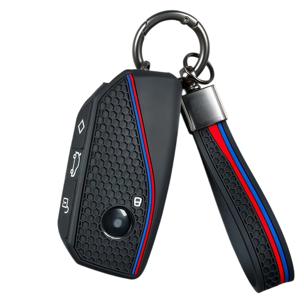 Keychain Ring For BMW Ix I4 X7 Xm X7 X6 X5 X1 IX1 X4M 2022 2023 3 Button Silicone Remote Key Fob Shell Case Cover Shell Holder
