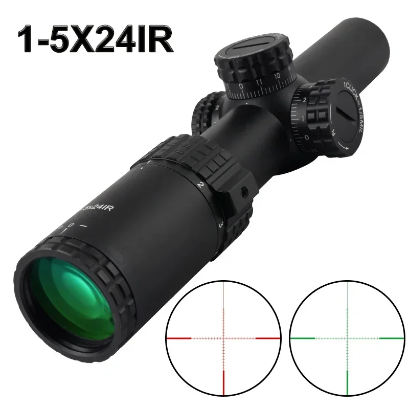 1-5X24IR Compact Scope Compact Reticle Optical Rifle Scopes Range Finder Reticle Optical Sight Turret Reset Lock Sights