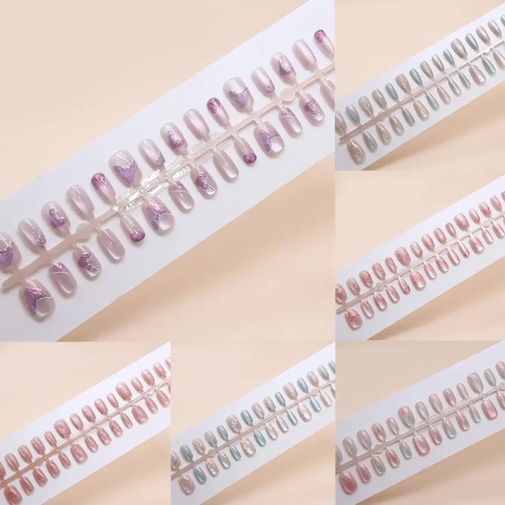 Nuevas uñas postizas cuadradas largas, prensa de ojo de gato francés en uñas, cubierta completa brillante, Nials falsos para mujeres y niñas