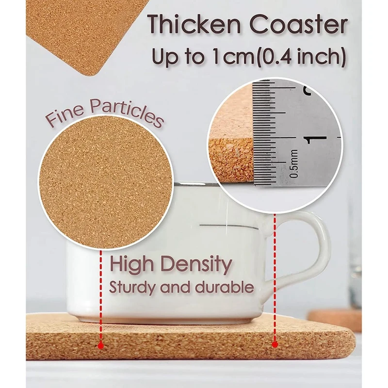 A47U High Density Thick Square Cork Pad for Hot Dishes, 8 Inch Heat Resistant Multifunction Cork Coaster, Cork Hot Pads