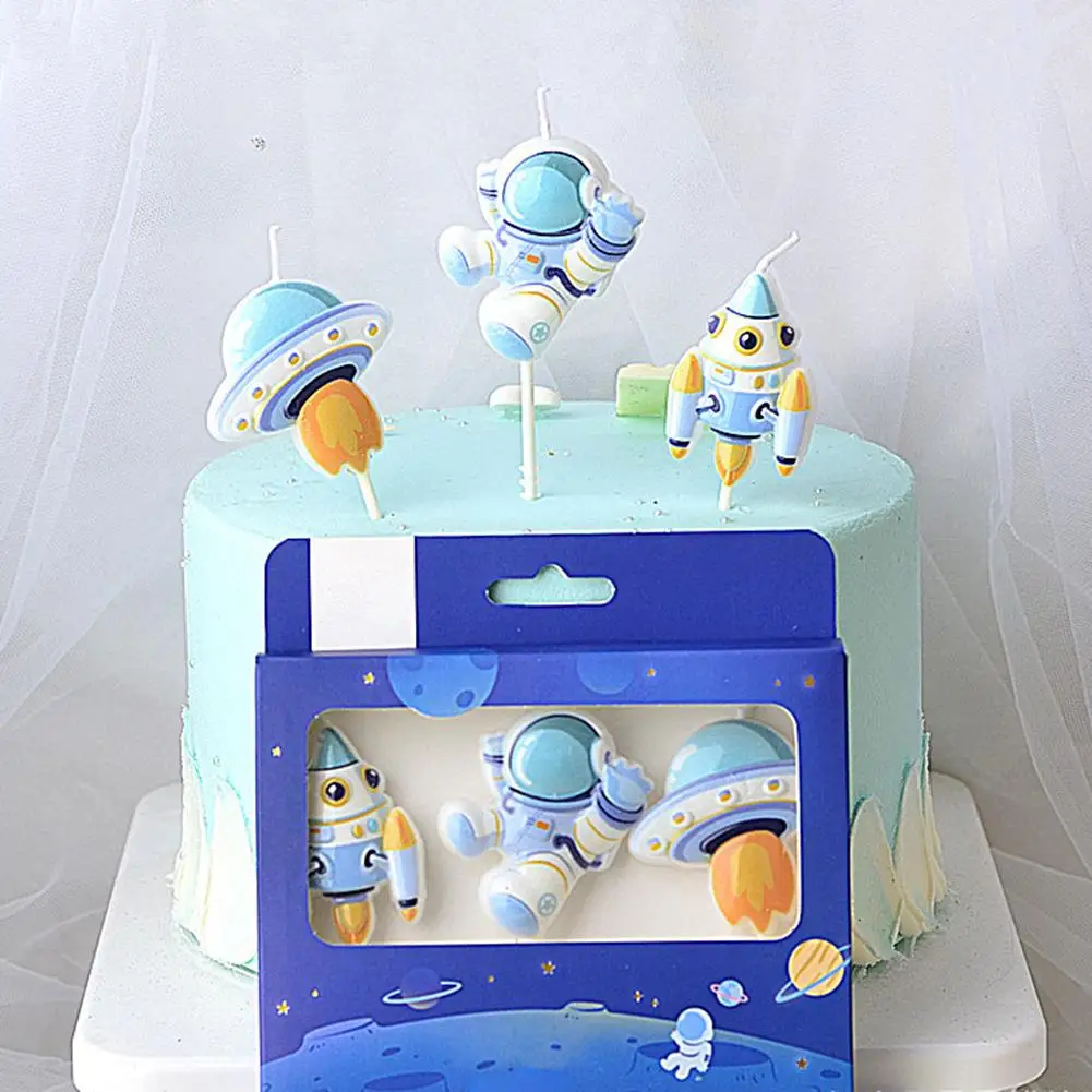 Space Astronaut Candle Birthday Party Cake Decoration Boy Girls Spaceship Cartoon Candles Cake Topper Home Decor