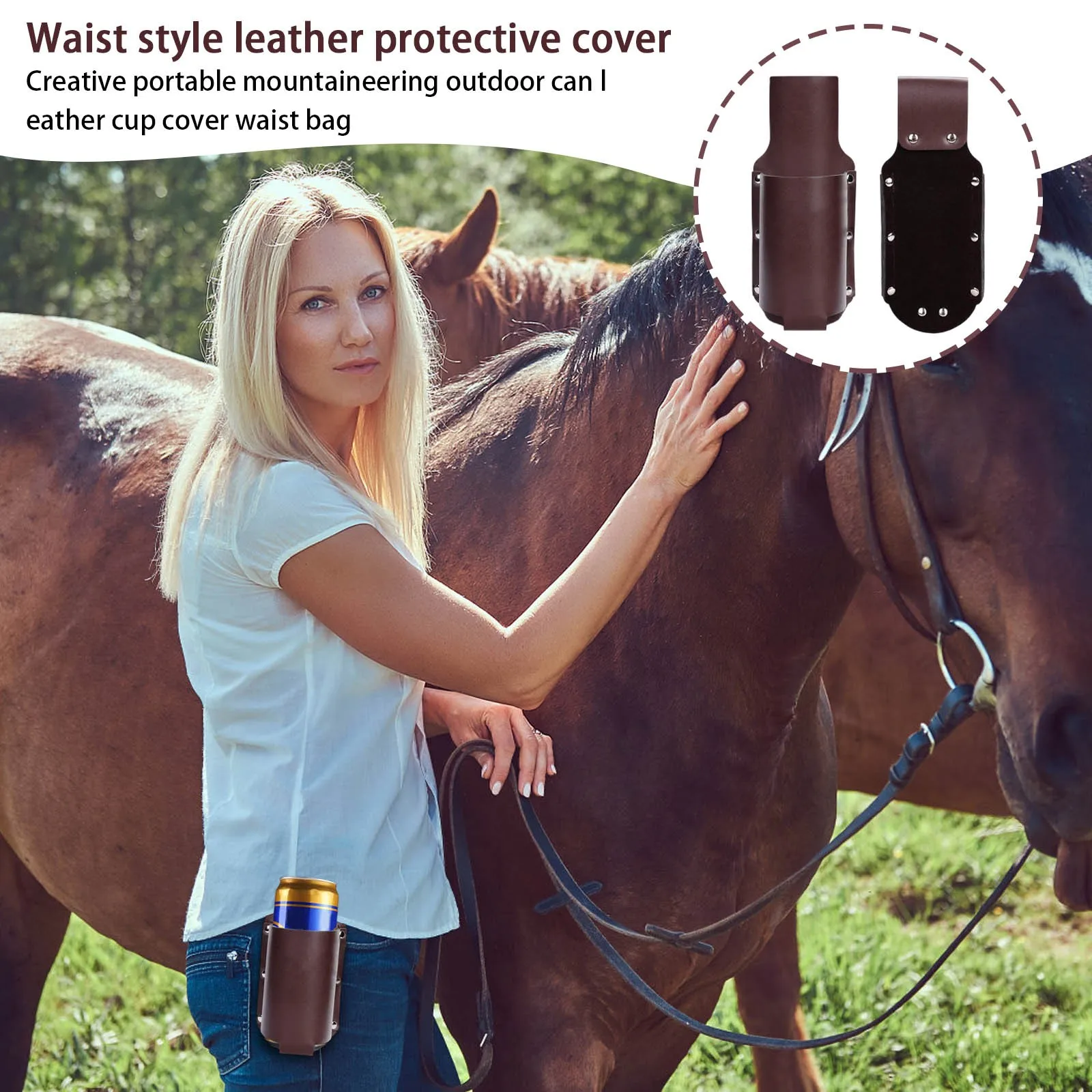 Custodia protettiva per bottiglia di birra in pelle appesa in vita. Marsupio portatile creativo per alpinismo all'aperto con custodia in pelle