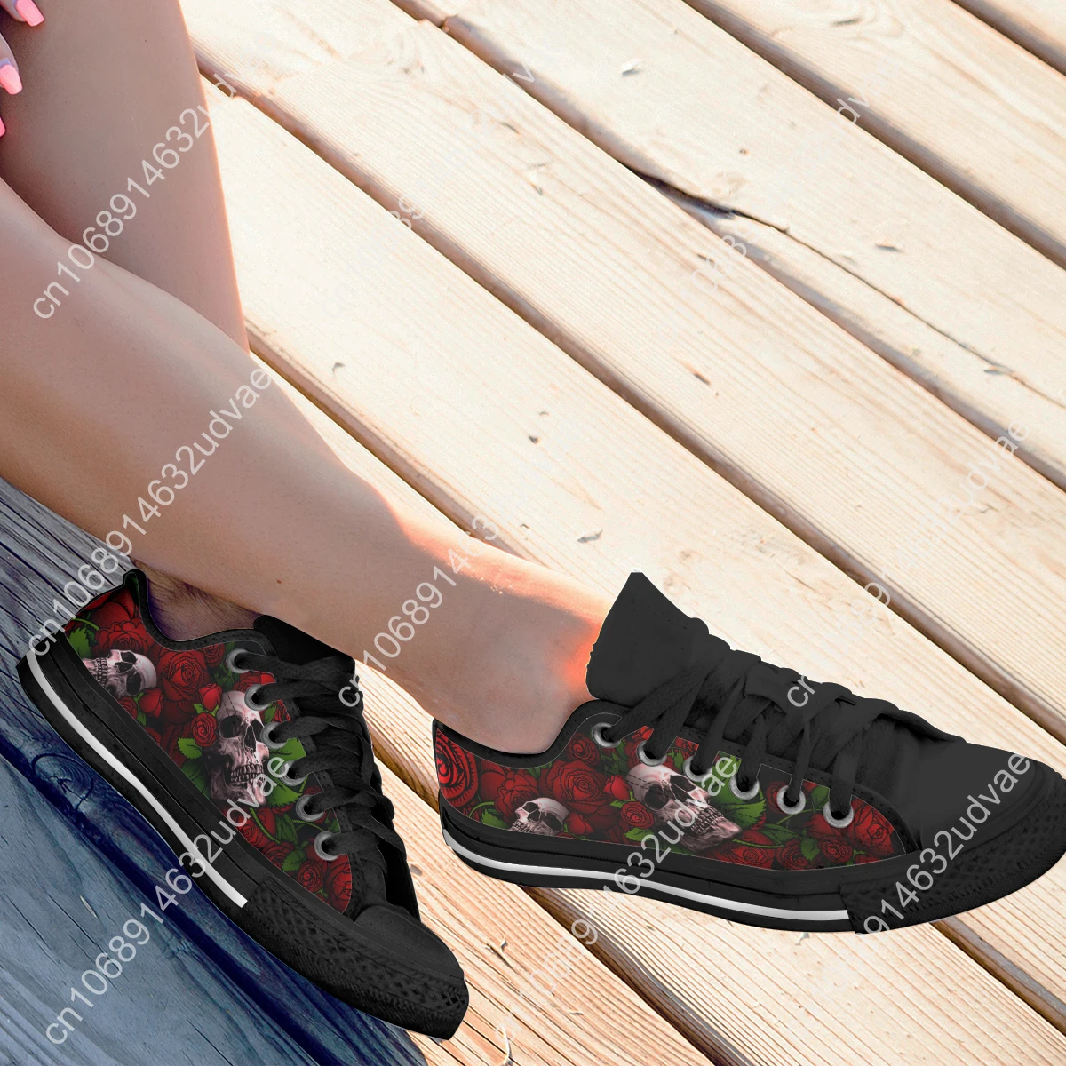 

Gothic Skull 3D Rose Print Vintage Flat Shoes Brand Design Women's Vulcanized Shoes Canvas Sneakers Zapatillas Mujer