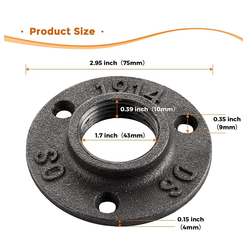 

Фланец для пола-10 упаковок, труба из ковкого чугуна, фланцевый фитинг для труб с резьбовым отверстием для винтажного декора