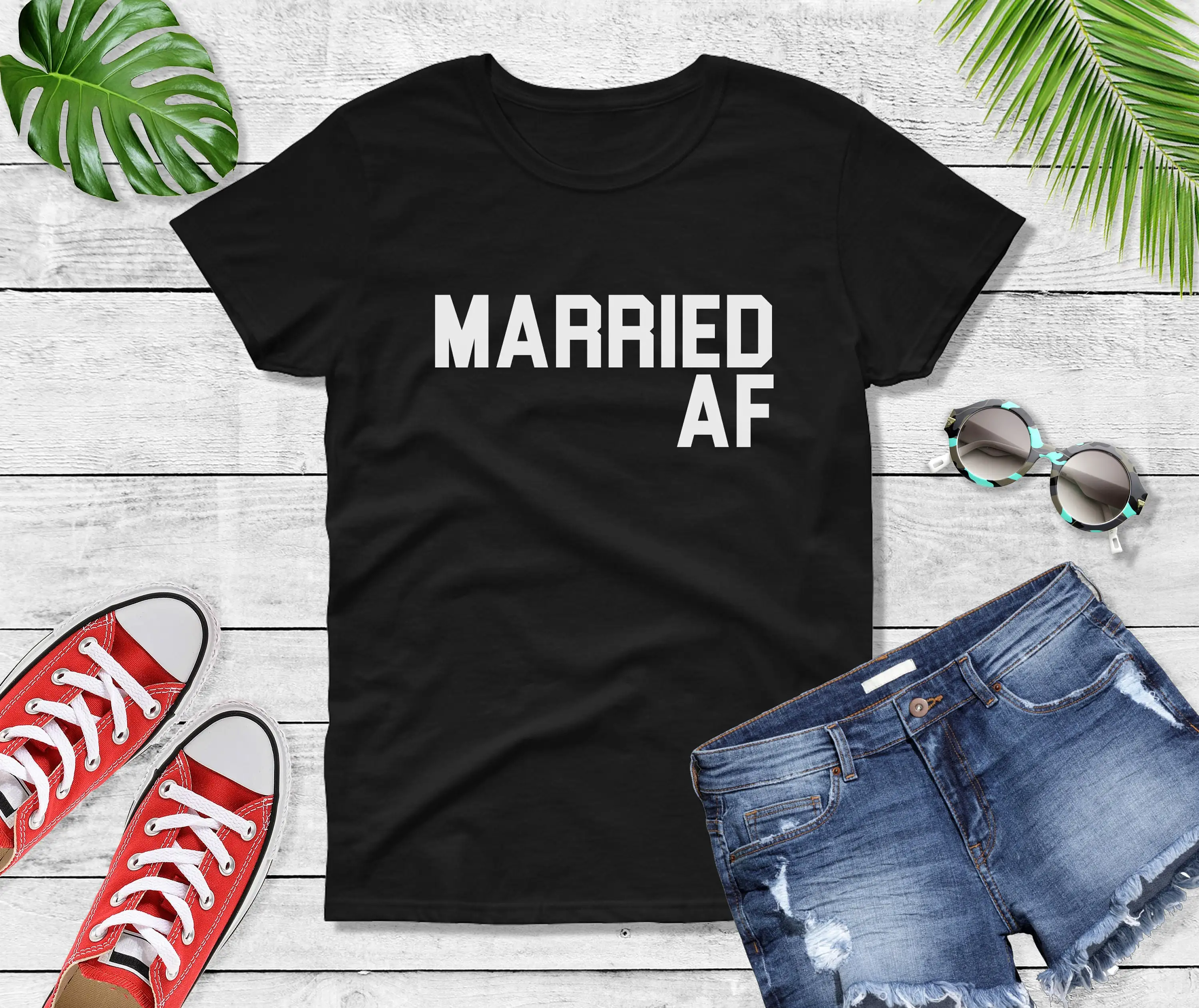 Womens Married Af T Shirt Wife Honeymoon Wifey Just Wedding