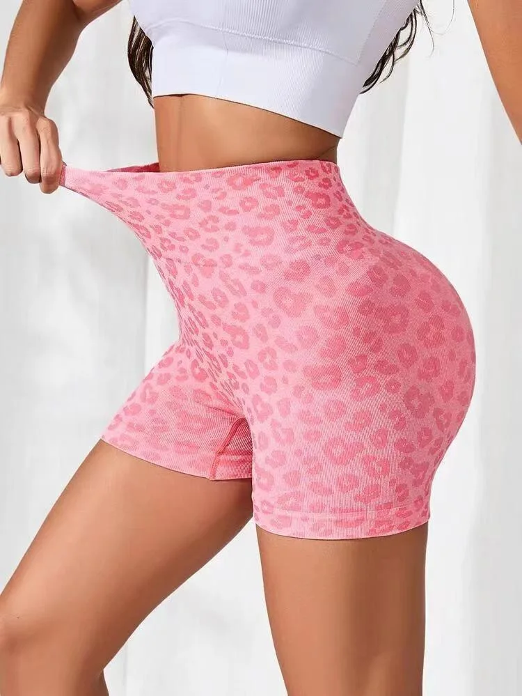 New Leopard Print Sport Shorts Fitness Yoga Shorts High Waist GYM Shorts Seamless Scrunch Butt Women Running Bicker Golf Shorts