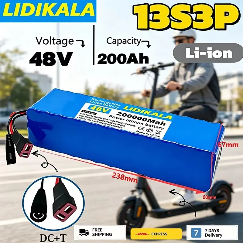 48V 13S3P 200Ah Lithium-Akku mit großer Kapazität, geeignet für Elektroroller, Elektrofahrräder, Hochleistungsmotoren mit BMS