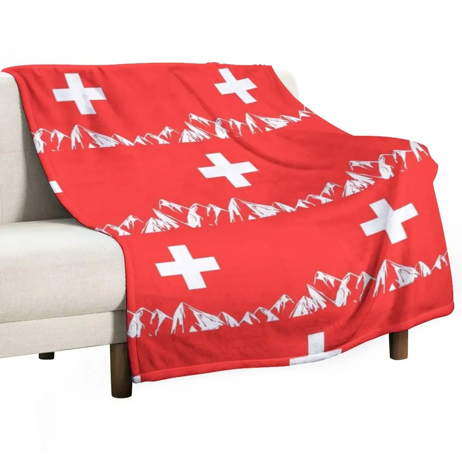 SWITZERLAND - Swiss Cross, Country Travel Flag, Modern Minimal Abstract Boho Throw Blanket Decorative Sofa Camping Blankets