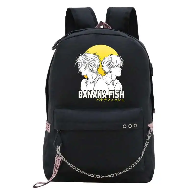 

Fashion Backpack Banana Fish Anime Student Schoolbag Men Usb Black Nylon Cute Women for Teenage Girls School Mochila Rucksack