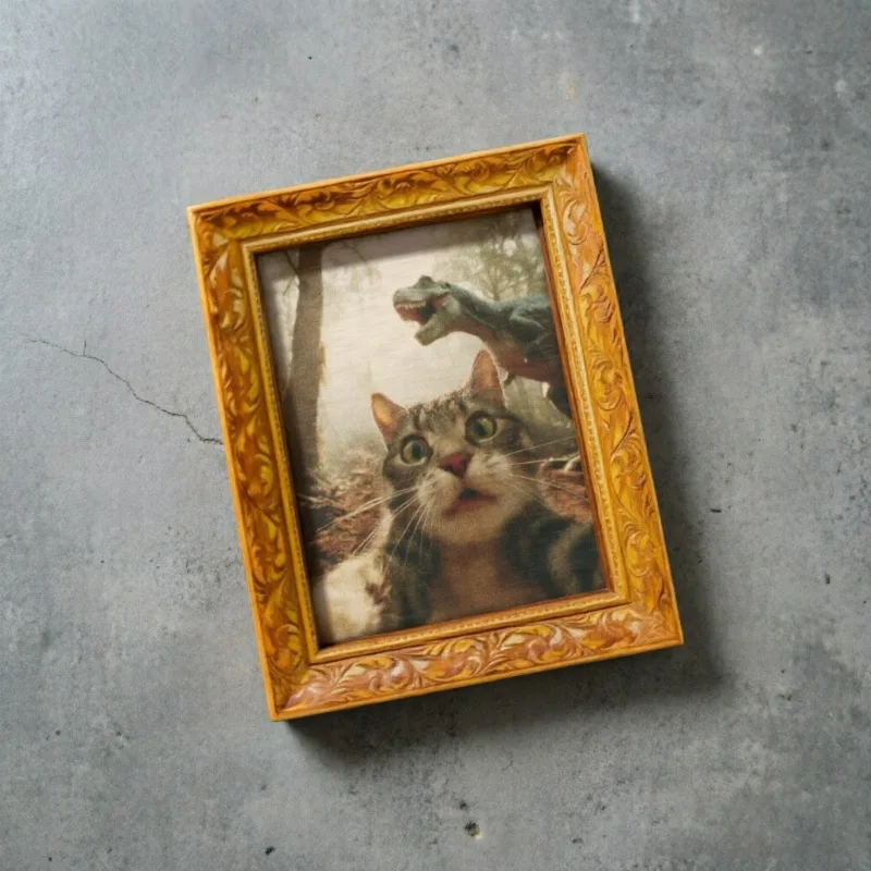 8*6*1cm Wooden Magnetic Painting Craft Decoration Sticker - Frog Black Cat Funny Masterpiece Wall Sticker for Refrigerator
