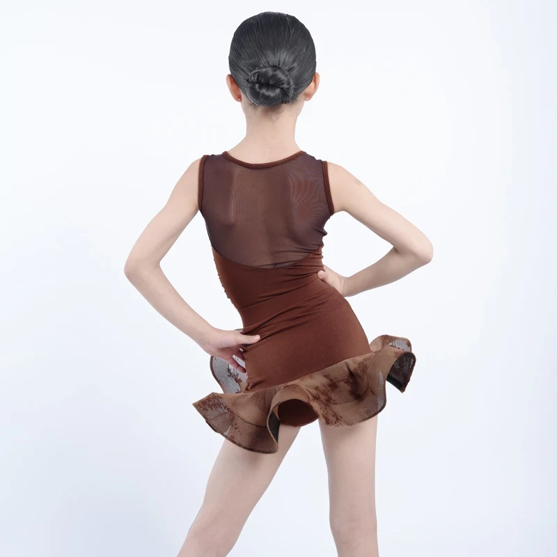 Robes de concours de danse latine pour filles, vêtements de danse Salsa Chacha pour enfants, sans manches, Costume de fête de danse latine SL12620