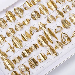 20pcs/lot Women's Fashion Stainless Steel Big And Small Hollow Cut Jewelry Rings Mix Love Flower Heart Style For Party Gift