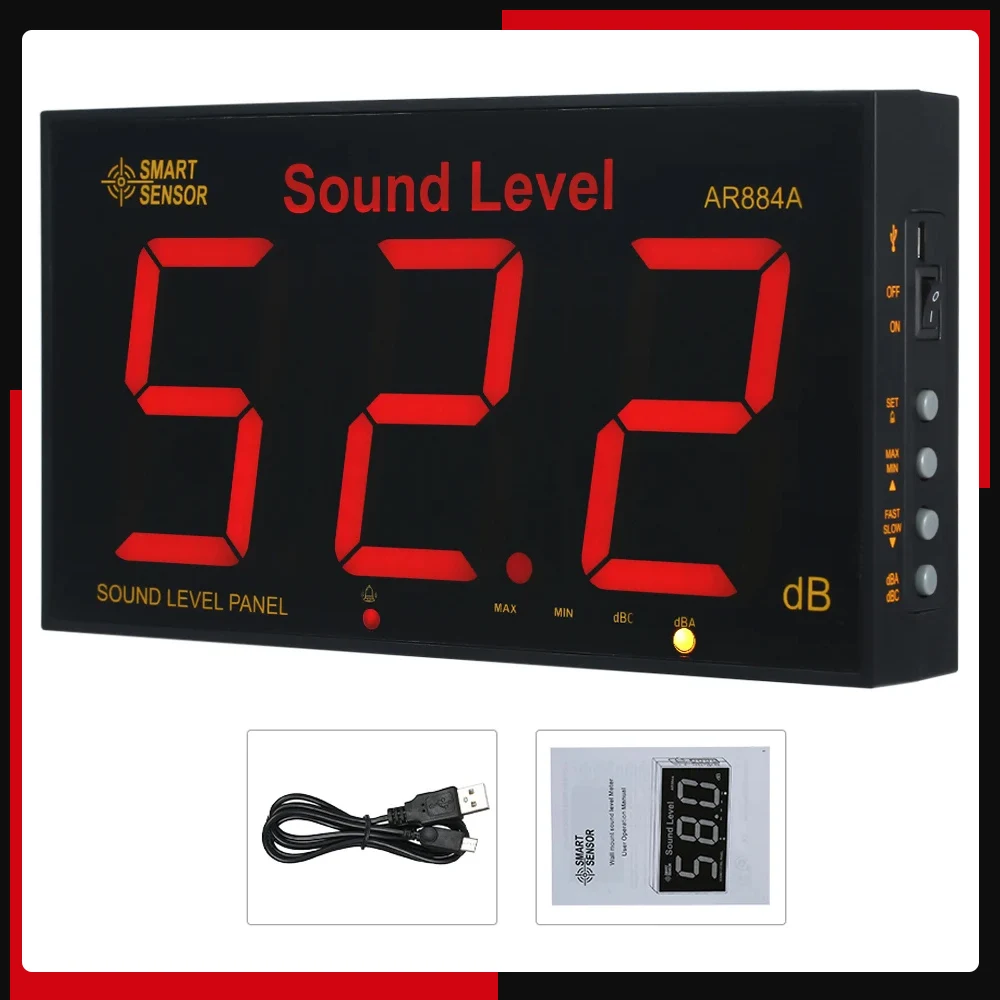 SMART SENSOR AR884A Sound Level Meter with Large LCD Screen Wall Mounted Digital Sound Level Meter Noisemeter Monitoring Tester