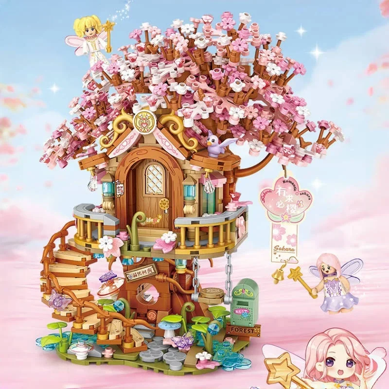 

Cherry Blossom Tree House Building Blocks Flower House Small Particle Assembly Children's Toy Model Ornaments Holiday Gift