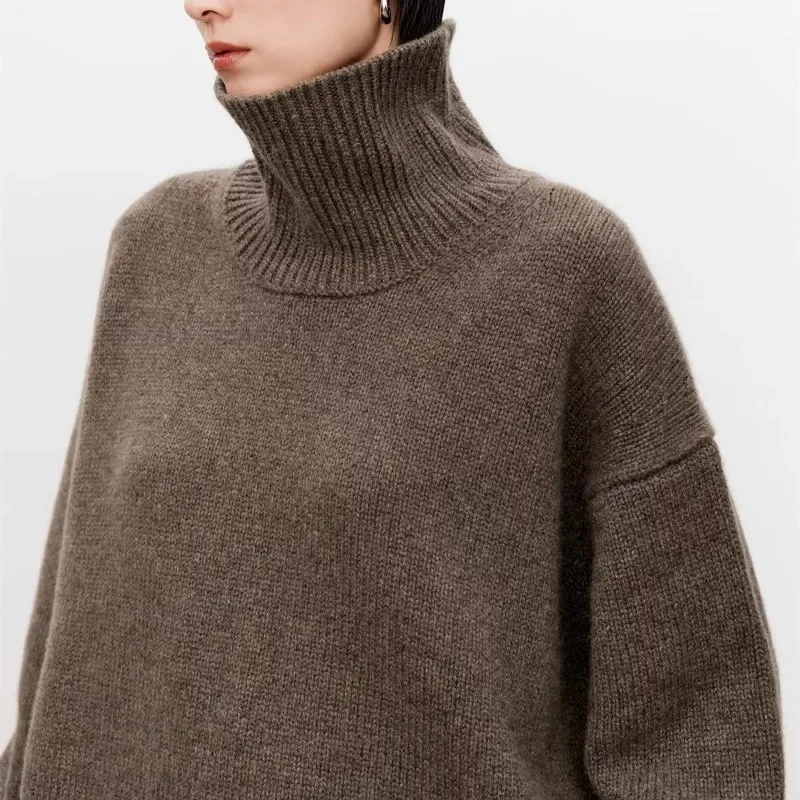 Thickened turtleneck 100% pure cashmere sweater women\'s loose lazy knit silhouette sweater European products