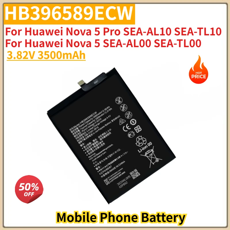

HB396589ECW High Quality Phone Battery 3.82V 3500mAh for Huawei Nova 5 Pro SEA-AL10 SEA-TL10 Nova 5 SEA-AL00 SEA-TL00 Brand New