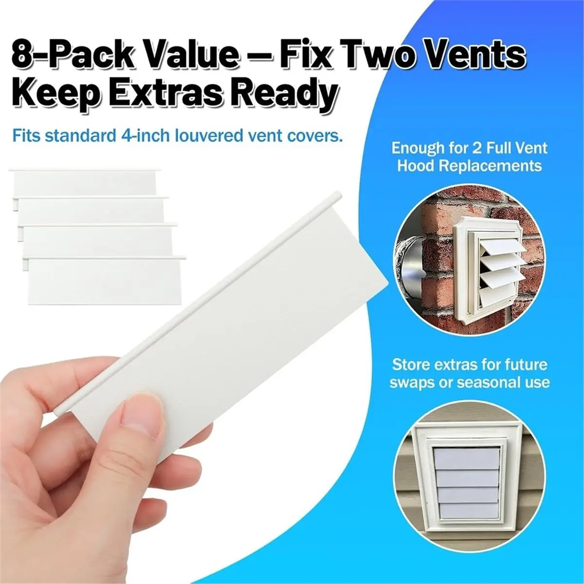 8-Pack Dryer Vent Louver Replacement Flaps for 4 Inch Outdoor Vents - Weather-Resistant & Auto-Close