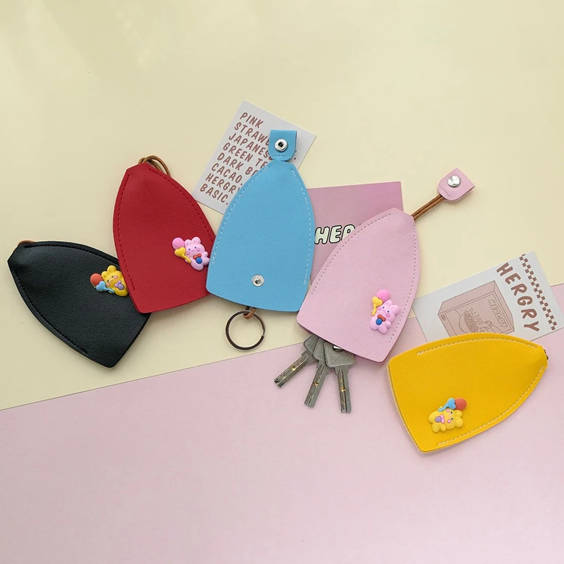 Creative PU Leather Car Key Case Holder Cartoon Animal Pull Out Key Sleeve Large Capacity Keychain Pouch Keychain Organizer