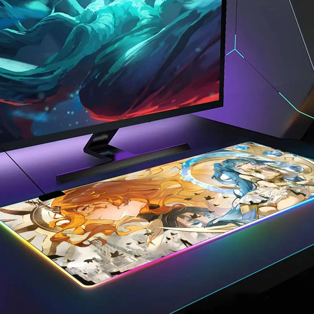 

Augusta Iuno Wuthering Waves Коврик для мыши RGB Игровой коврик для мыши Настольный коврик HD Gamer Большой светодиодный светильник XXL Коврики для мыши