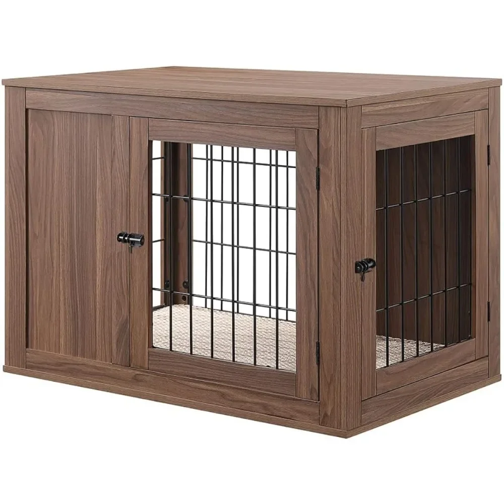 

dog kennel Furniture Style Dog Crate End Table with Cushion, Wooden Wire Pet Kennels with Double Doors, Medium Dog House Indoor