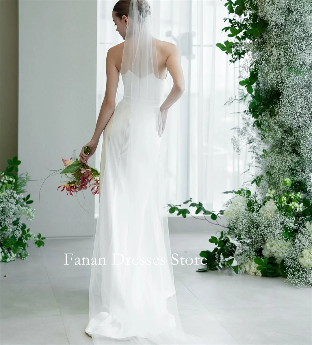 FANAN เกาหลี Sweetheart Mermaid Elegant Sweep Train ชุดแต่งงาน ง่ายงาช้างที่กําหนดเองสวยเจ้าสาว Gowns Plus S