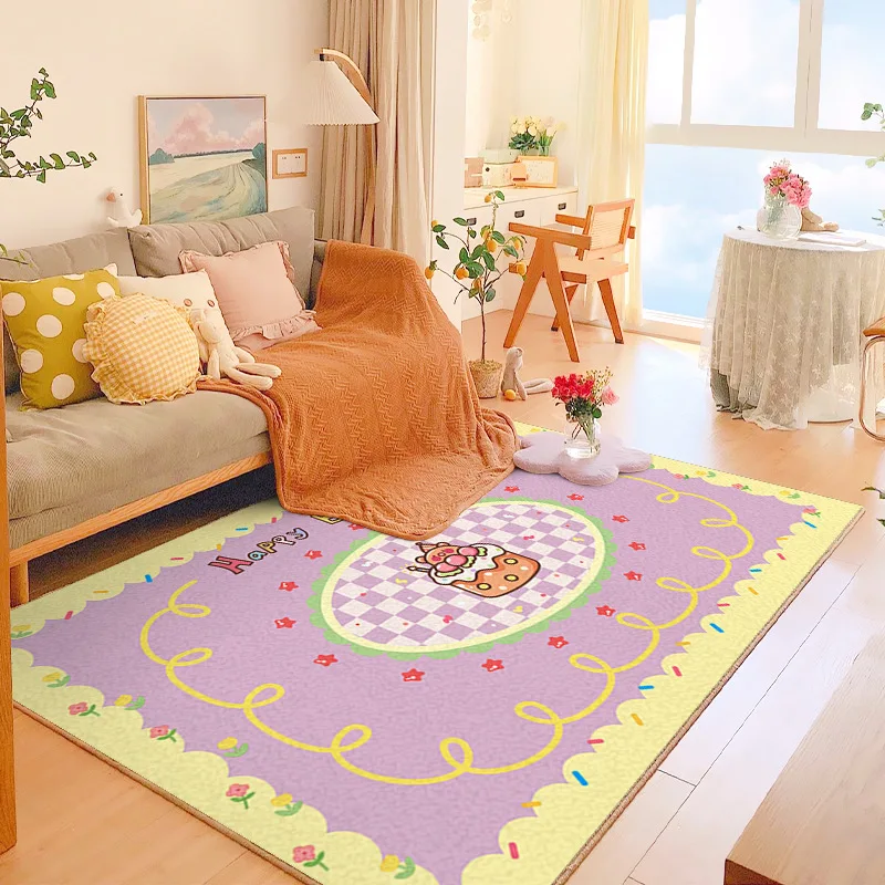 

Cute Ins Style Living Room Decoration Carpets Cream Color Bedroom Bedside Large Area Non-slip Rug Light Luxury Lounge Soft Rugs