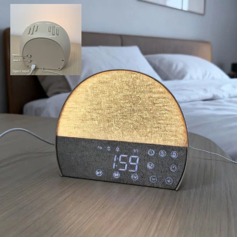 2026 new fabric wake-up light alarm clock bedside sleeping light bluetooth speaker clock radio countdown