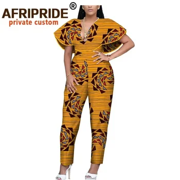 2024 africano cera feminina macacão afripride bazin richi curto babados mangas tornozelo comprimento algodão sexy macacão para mulher a 1929002