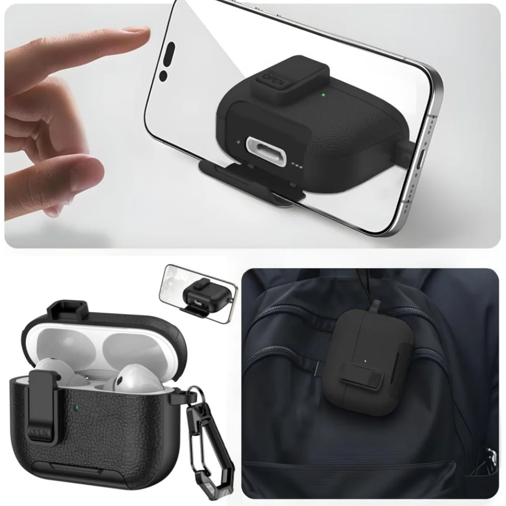 New Case for AirPods Pro 3/Pro 2/Pro/4 PU Leather Lock Design with Carabiner & Phone Stand Protective Case for AirPods 4/Pro 3