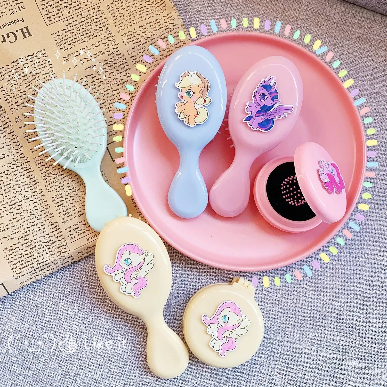 Child Cute My Little Pony Comb Cartoon Air Cushion Massage Exquisite Travel Portable Daily Life Round Mirror Girl Holiday Gifts