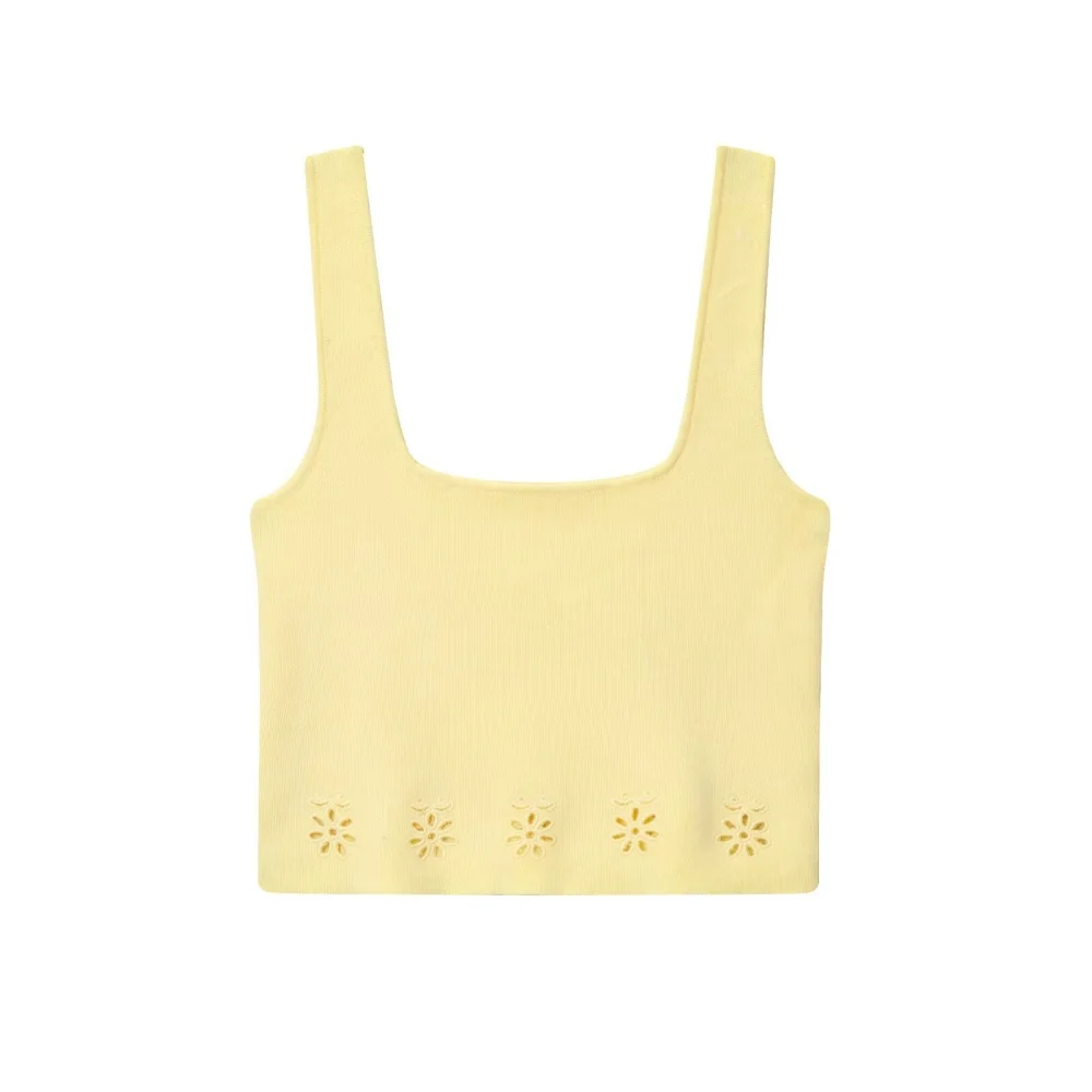 UNIZERA Women's Square Neck Wide Shoulder Strap Top with Hollow Embroidery Knitted Skirt Spring/Summer New Women's Clothing