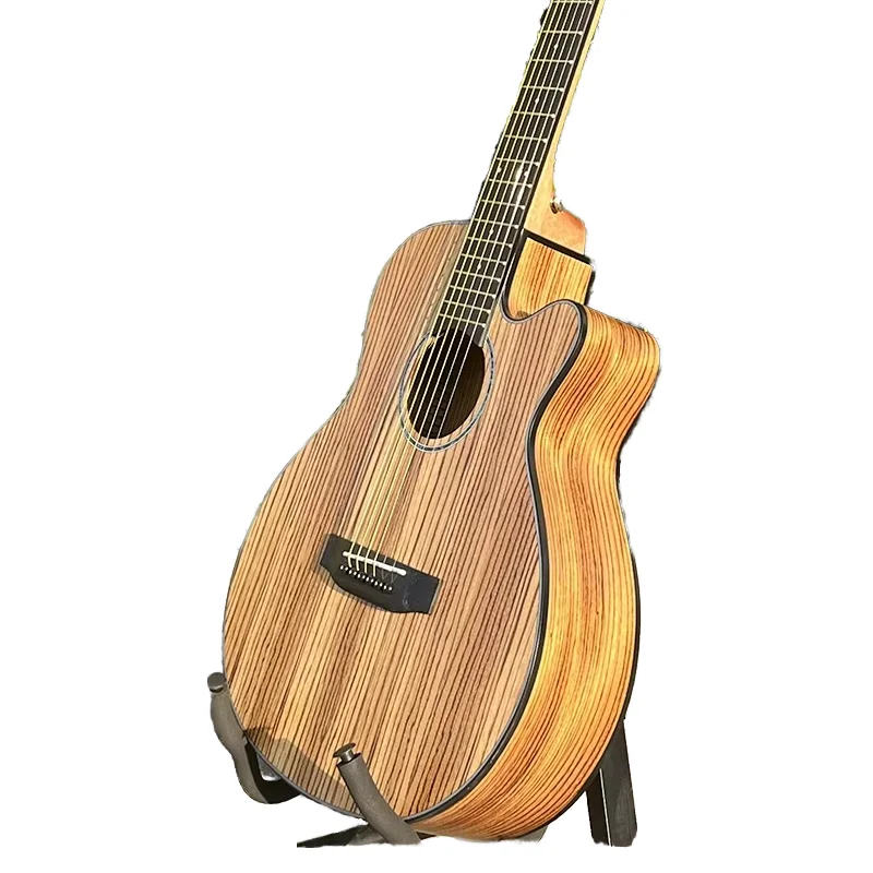 36‑Inch OM Cutaway Acoustic Folk Guitar Zebra Wood Matte Varnished Finish Custom Logo Supported 6‑String Wooden Instrument